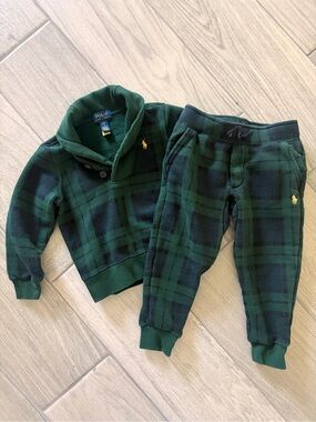 Polo by Ralph Lauren Green and Black Plaid Fleece Hoodie & Joggers Set